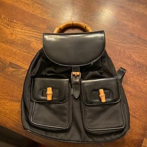 Vintage Gucci bamboo canvas patent leather backpack